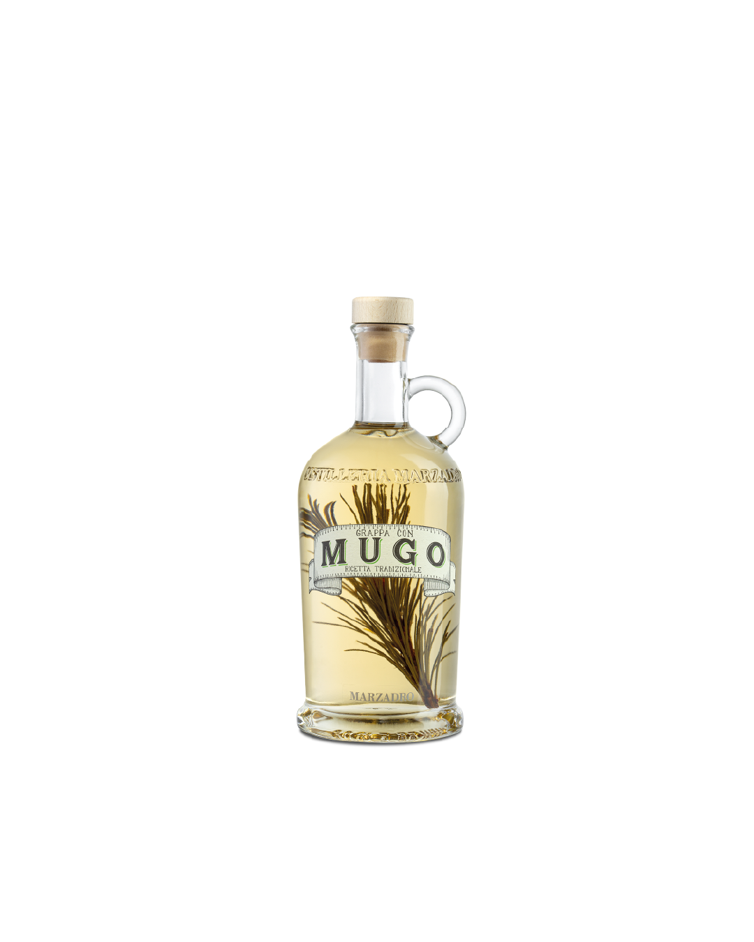 Marzadro Grappa con Mugo, bottiglia con infusione di pino mugo trentino
