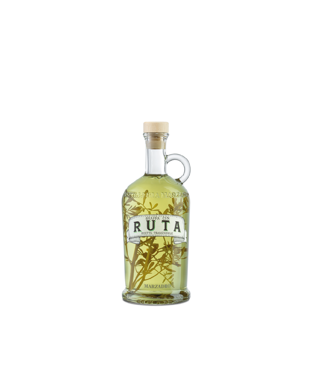 Marzadro Grappa con Ruta, bottiglia con infusione di ruta