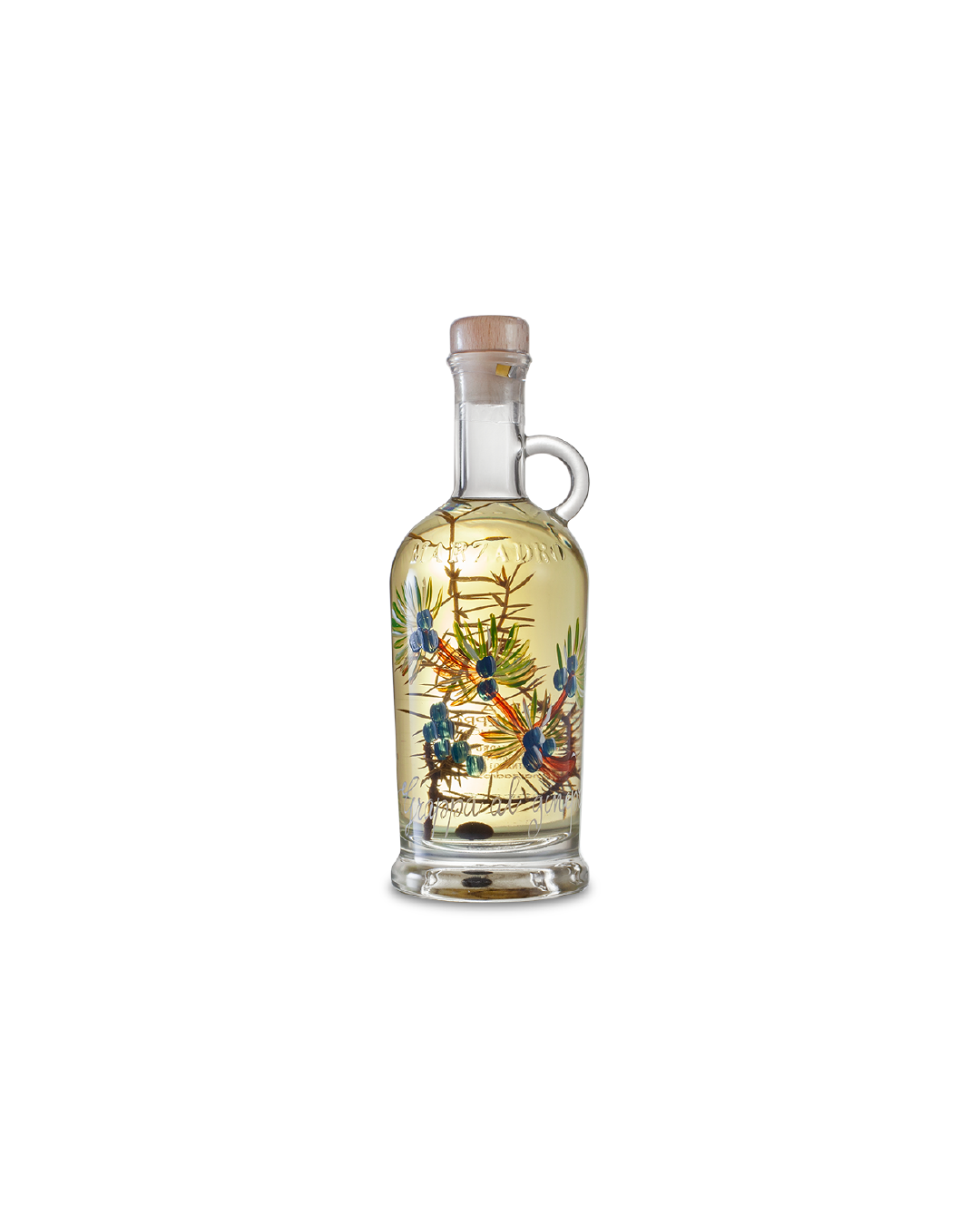 Marzadro Grappa decorata a mano al Ginepro, bottiglia in ceramica dipinta