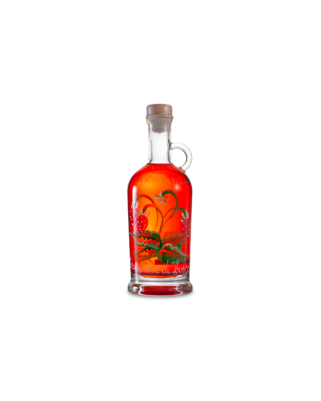 Liquore Marzadro decorato a mano Fragoline di Bosco, bottiglia in ceramica dipinta