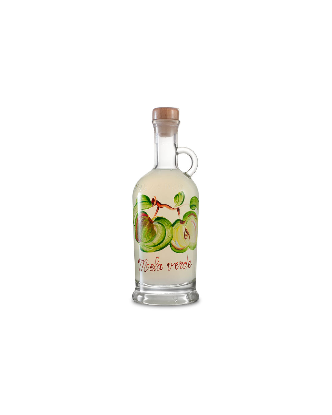 Liquore Marzadro decorato a mano Mela Verde, bottiglia in ceramica dipinta