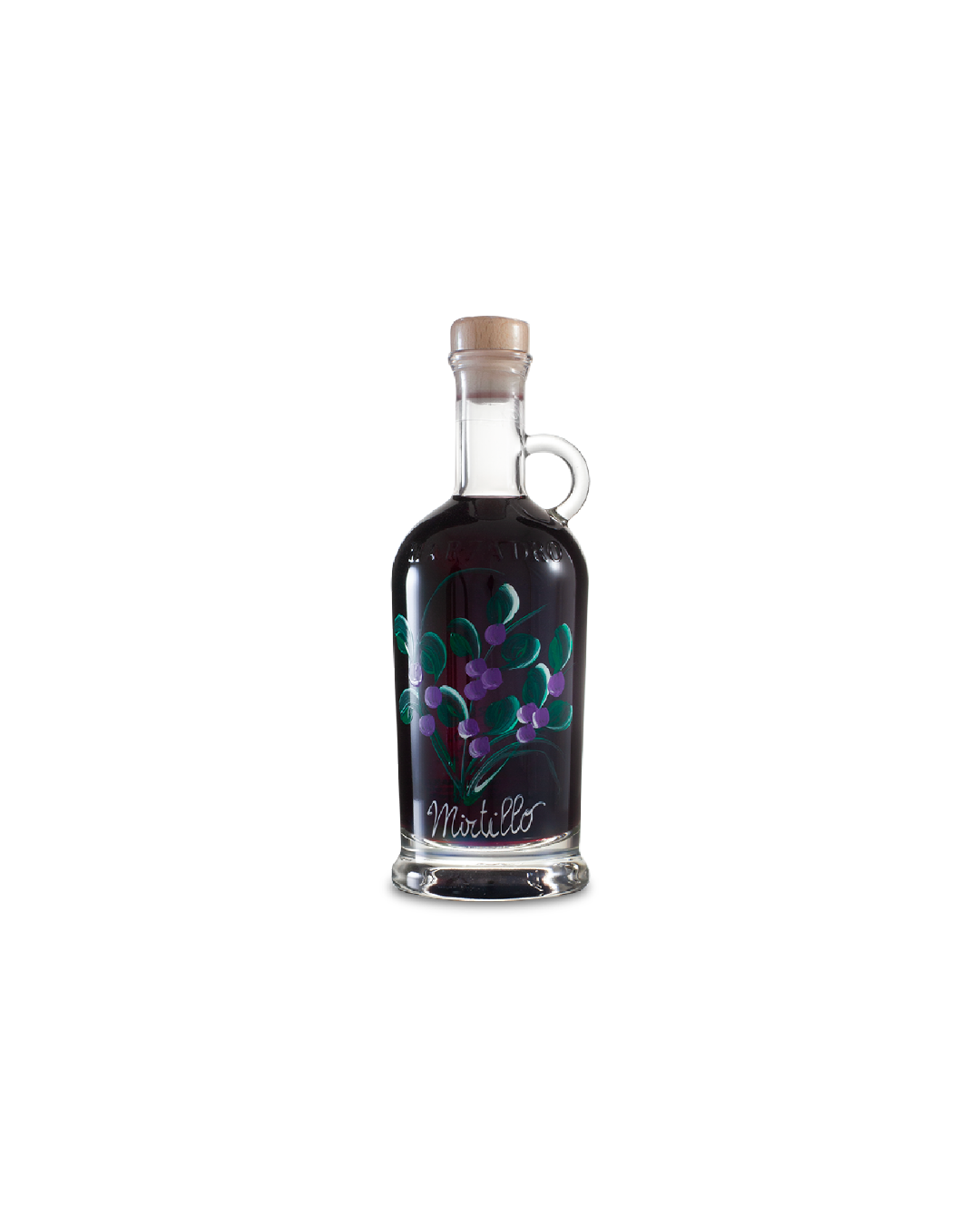 Liquore Marzadro decorato a mano Mirtillo, bottiglia in ceramica dipinta