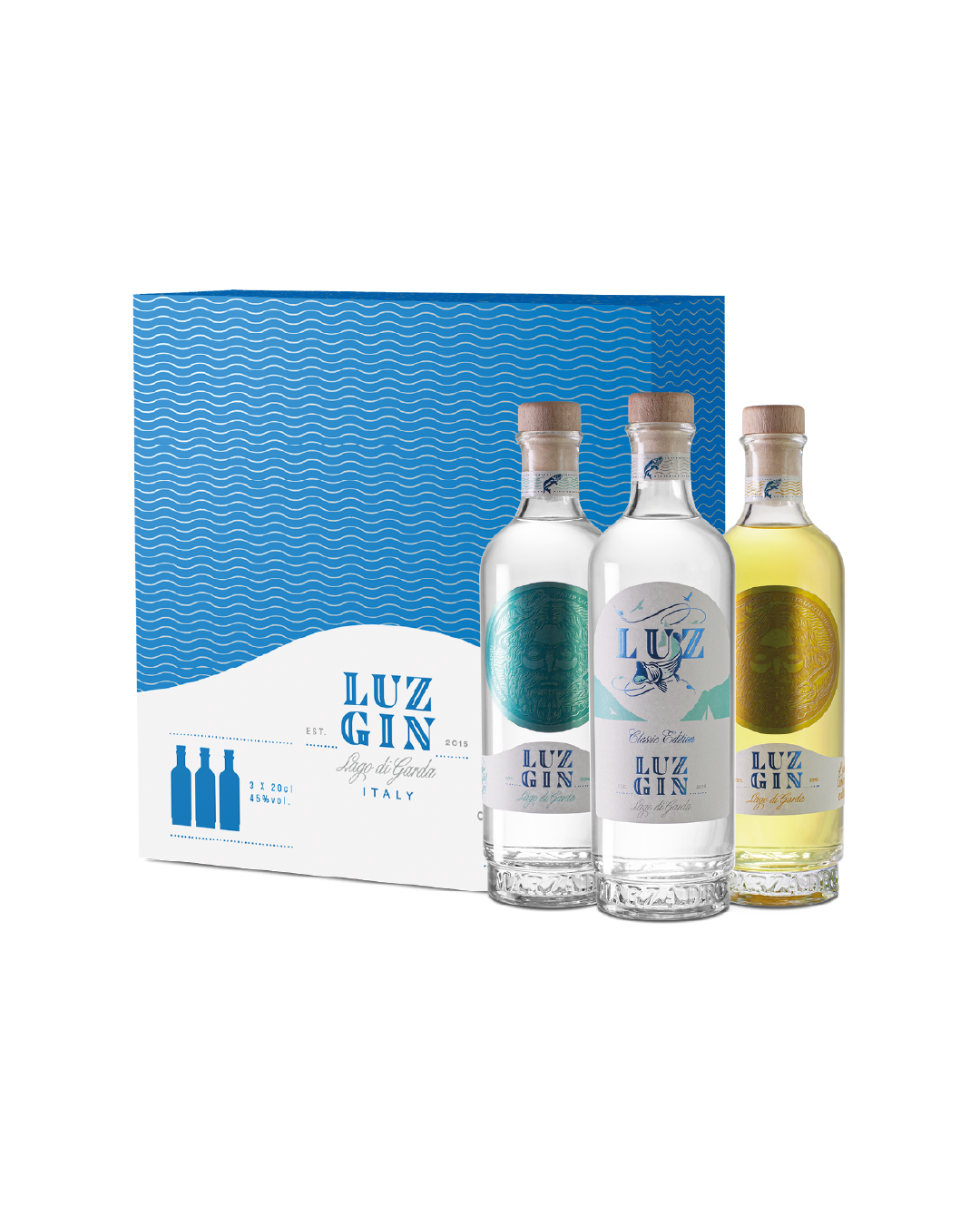 Confezione degustazione Luz Gin Marzadro, tre varianti in astuccio