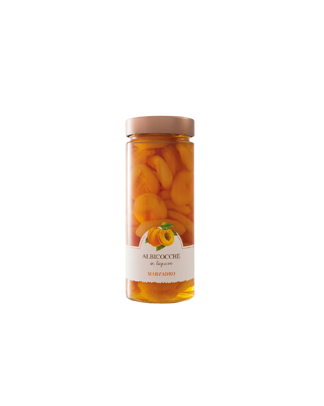 Marzadro Albicocche in liquore, vasetto con albicocche intere conservate