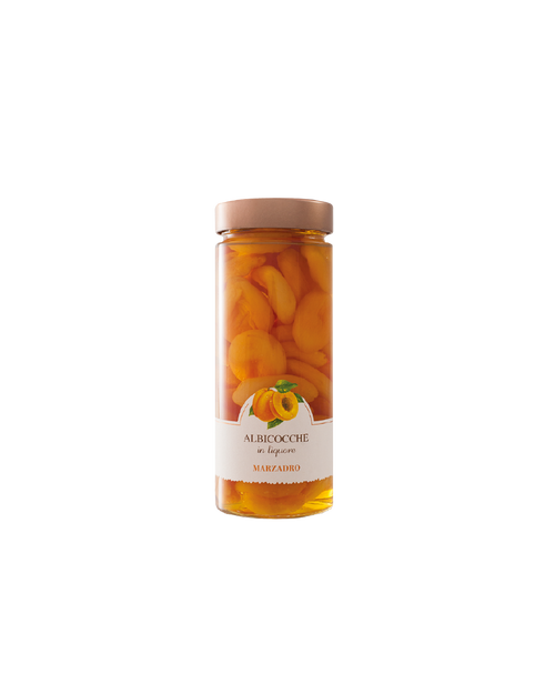 Marzadro Albicocche in liquore, vasetto con albicocche intere conservate