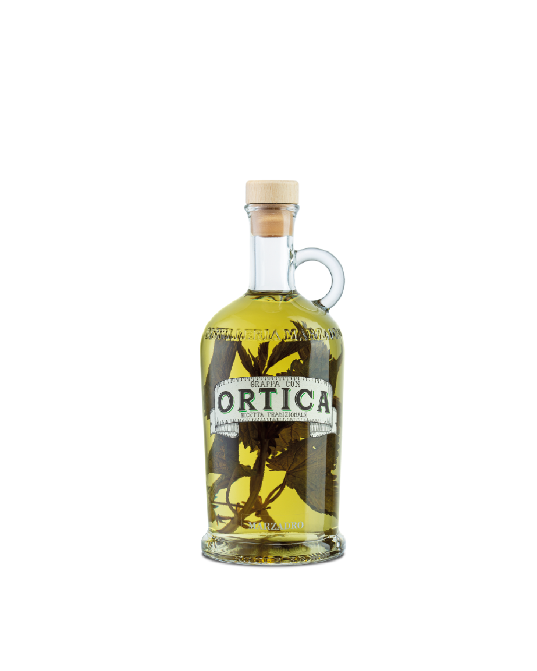 Marzadro Grappa con Ortica, bottiglia con infusione di ortica alpina