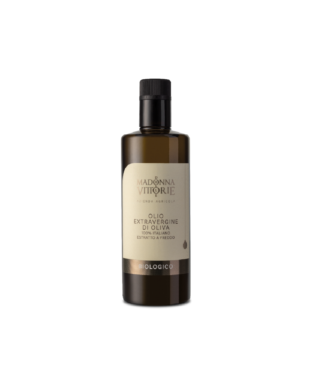 Olio Extravergine d'Oliva Biologico MDV, bottiglia di olio bio su sfondo bianco