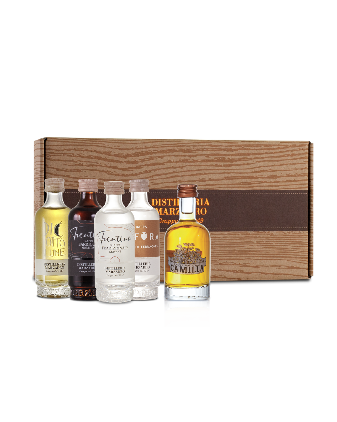 Set degustazione Marzadro, selezione di grappe assortite in confezione regalo