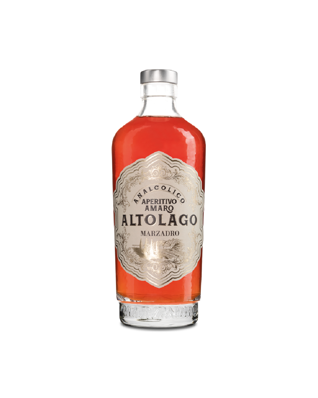 Altolago Amaro Analcolico Marzadro, bottiglia della versione senza alcol