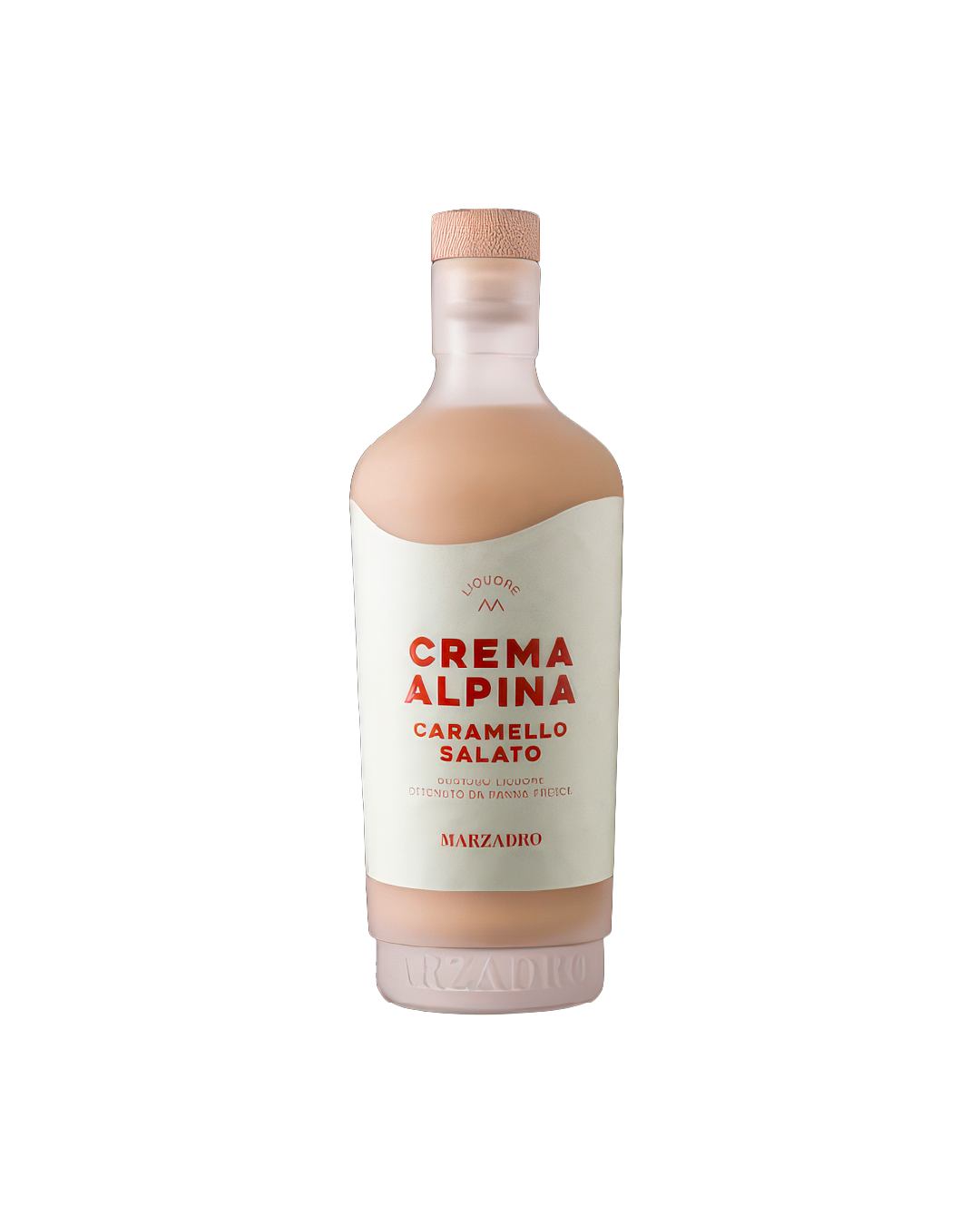 Crema Alpina Marzadro Caramello Salato, bottiglia su sfondo bianco