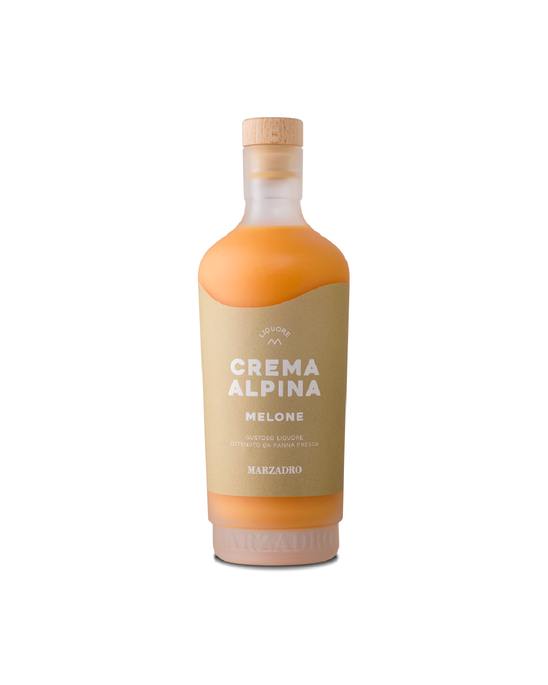 Crema Alpina Marzadro Melone, bottiglia su sfondo bianco