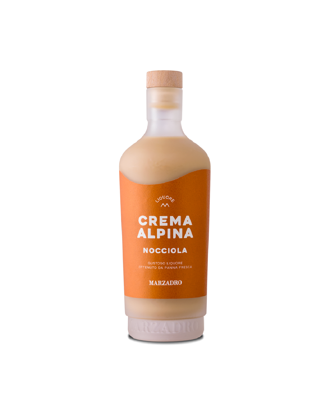 Crema Alpina Marzadro Nocciola, bottiglia su sfondo bianco