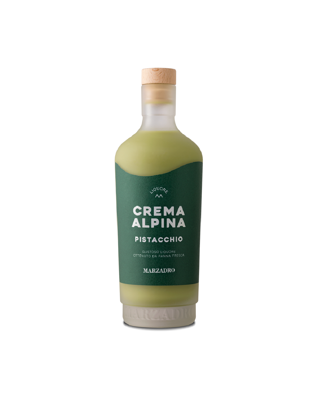 Crema Alpina Marzadro Pistacchio, bottiglia su sfondo bianco