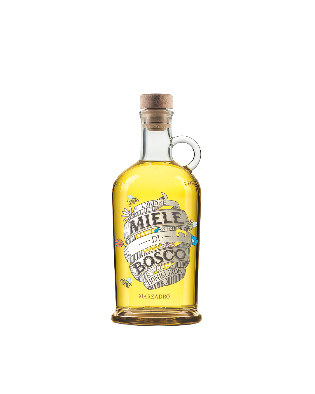 Marzadro Miele, bottiglia del liquore al miele su sfondo bianco