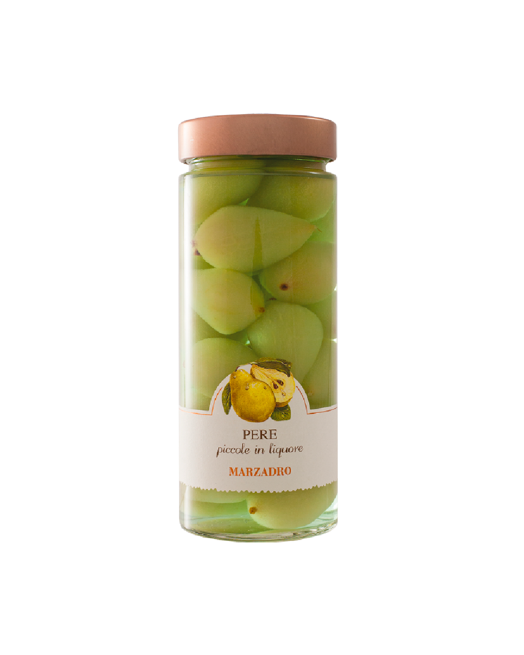 Marzadro Pere Santa Lucia in liquore, vasetto con pere intere conservate