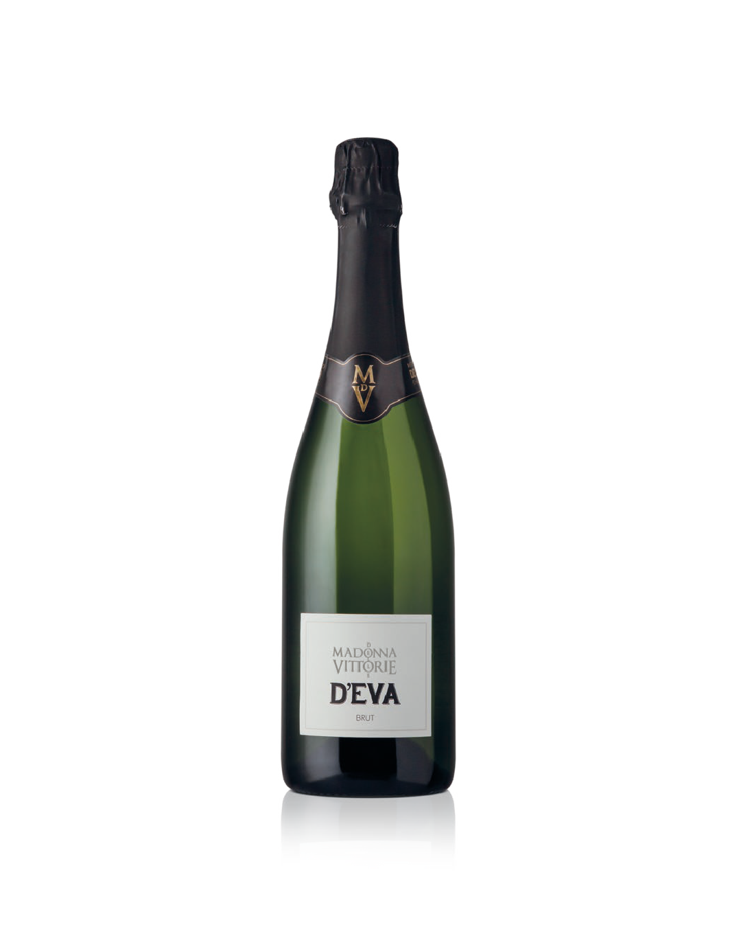 D'EVA Brut MDV, bottiglia di spumante trentino su sfondo bianco