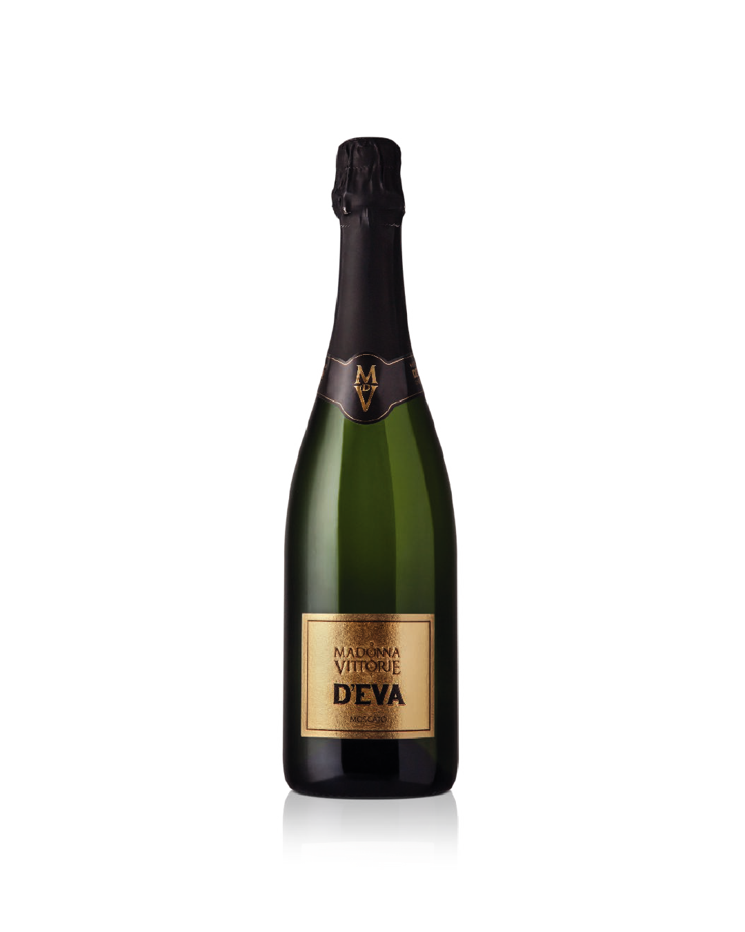 D'EVA Moscato MDV, bottiglia di spumante Moscato trentino su sfondo bianco