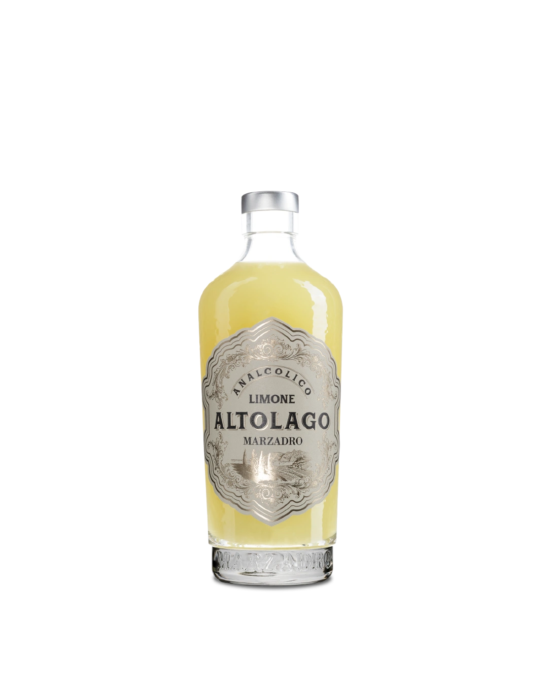 Altolago Limoncino Analcolico Marzadro, bottiglia della versione senza alcol