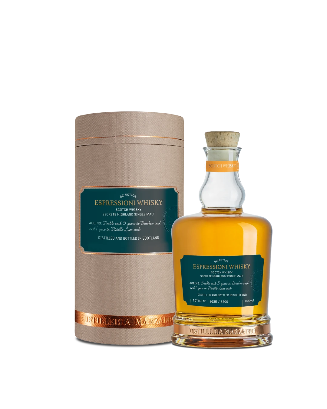 Marzadro Espressioni Whisky, bottiglia di grappa affinata in botti da whisky