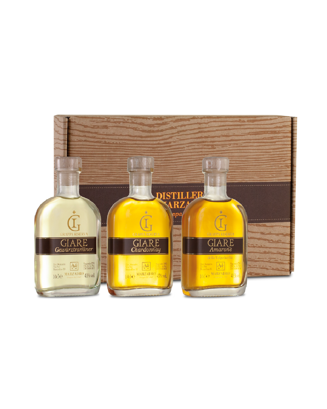 Set degustazione Marzadro Giare, selezione di grappe in confezione